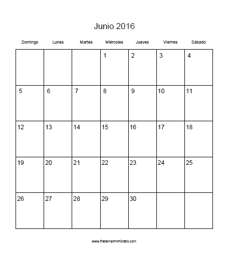 Calendario Junio 2016
