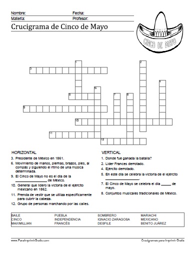 Crucigrama de Cinco de Mayo