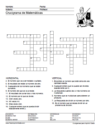 Crucigrama de Matemáticas
