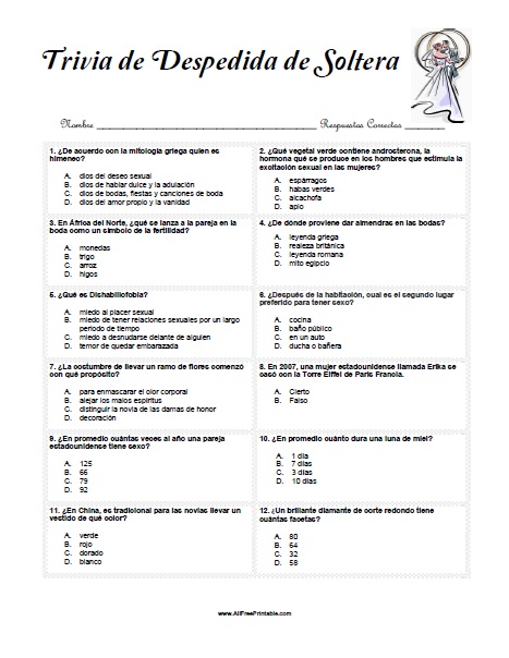 Juego Trivia de Despedida de Soltera