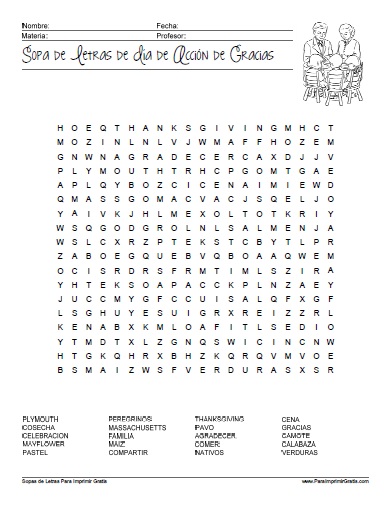 Sopa de Letras de Acción de Gracias