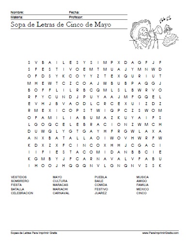 Sopa de Letras de Cinco de Mayo