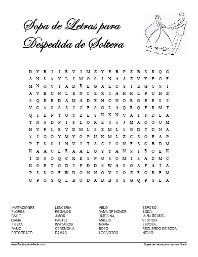 Sopa de Letras para Despedida de Soltera