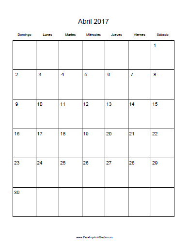 Calendario Abril 2017