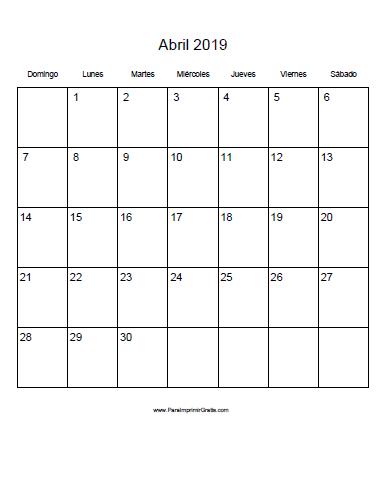 Calendario Abril 2019