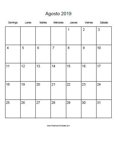 Calendario Agosto 2019