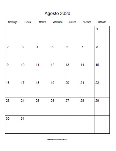 Calendario Agosto 2020