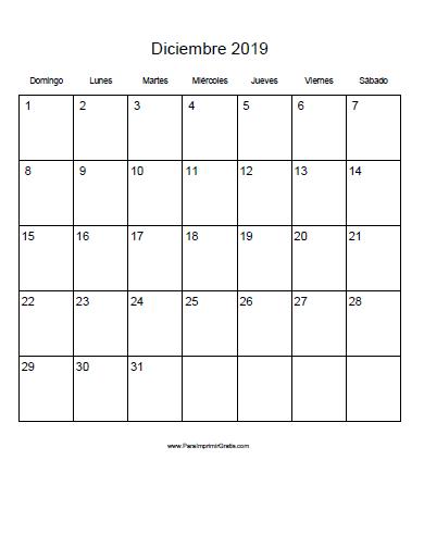 Calendario Diciembre 2019