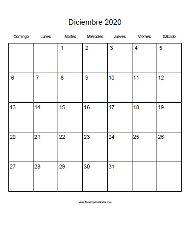 Calendario Diciembre 2020
