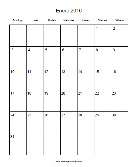 Calendario Enero 2016