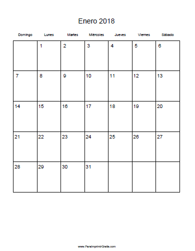 Calendario Enero 2018