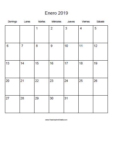 Calendario Enero 2019