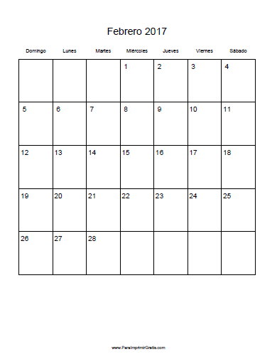 Calendario Febrero 2017