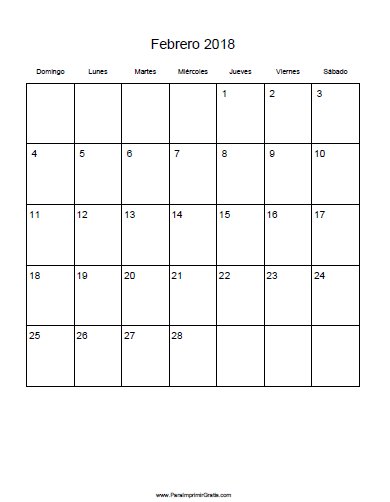 Calendario Febrero 2018
