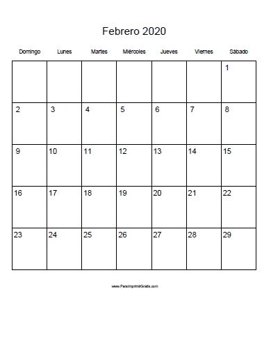 Calendario Febrero 2020