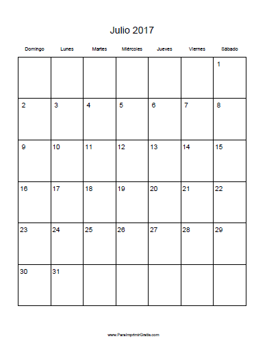 Calendario Julio 2017