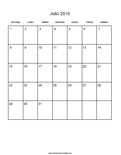 Calendario Julio 2018