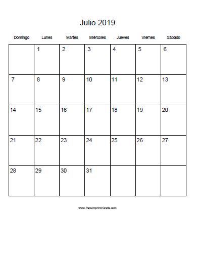 Calendario Julio 2019