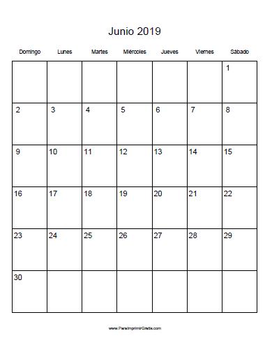 Calendario Junio 2019