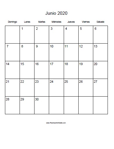 Calendario Junio 2020