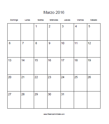 Calendario Marzo 2016