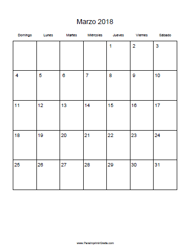 Calendario Marzo 2018