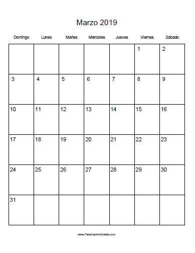 Calendario Marzo 2019