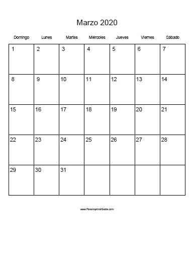 Calendario Marzo 2020