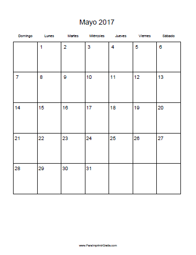 Calendario Mayo 2017