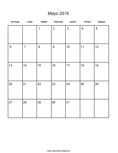 Calendario Mayo 2018