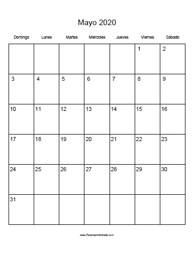 Calendario Mayo 2020