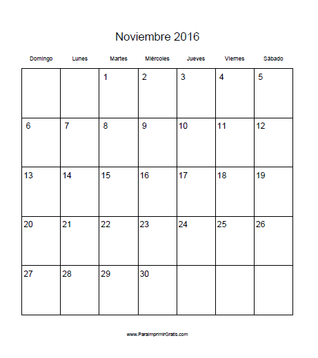 Calendario Noviembre 2016
