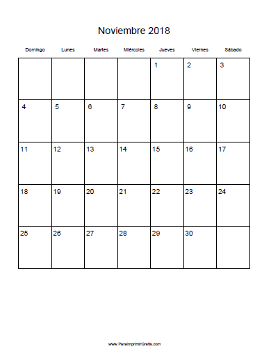 Calendario Noviembre 2018
