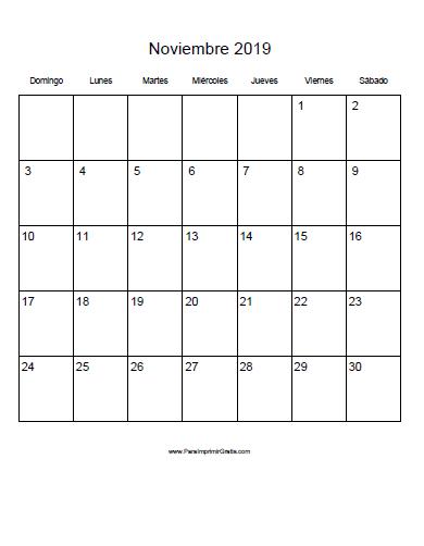 Calendario Noviembre 2019