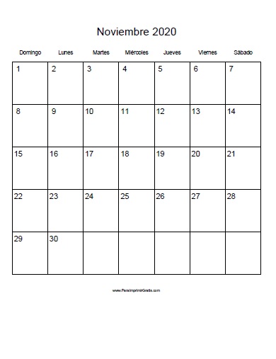 Calendario Noviembre 2020