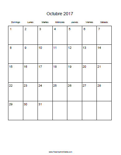 Calendario Octubre 2017