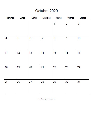 Calendario Octubre 2020
