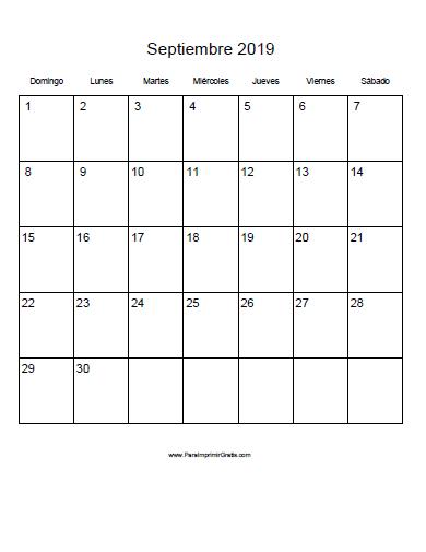 Calendario Septiembre 2019