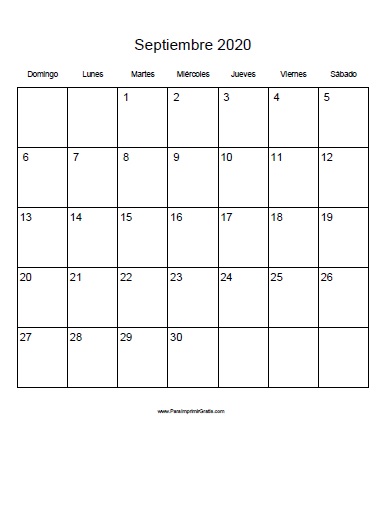 Calendario Septiembre 2020